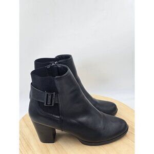 Anne Klein Rafe Black Faux Leather Ankle Boot  Elastic Back Women's 9.5M